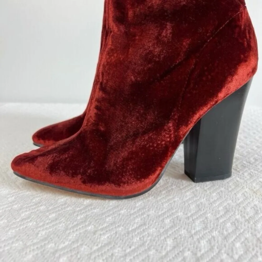Zara Basic Womens EU 39 US 9 Red Orange Velvet Pump Heeled Booties Boots Cowboy - Picture 7 of 13